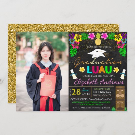 Luau Afstuderen Uitnodiging (Voorkant / Achterkant)