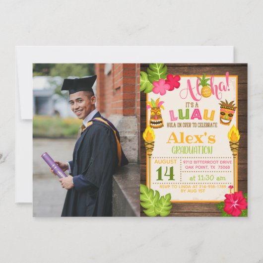 Luau Afstuderen Uitnodiging met foto - Boy (Voorkant)