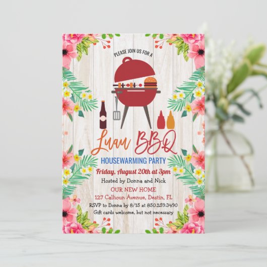 Luau Aloha BBQ Tropical Housewarming Uitnodiging (Staand voorkant)