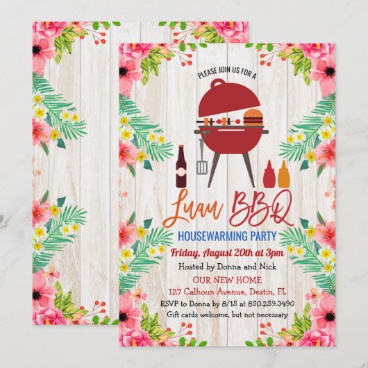 Luau Aloha BBQ Tropical Housewarming Uitnodiging (Voorkant / Achterkant)