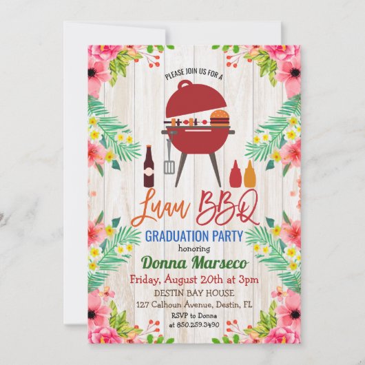 Luau Aloha BBQ Tropische Afstudeeruitnodiging Kaart (Voorkant)