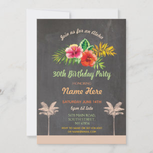 Luau Aloha Chalk Birthday Party Tropical Invite Kaart