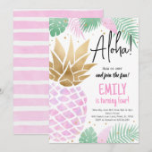Luau Aloha Pineapple verjaardagsfeestje uitnodigin Kaart (Voorkant / Achterkant)