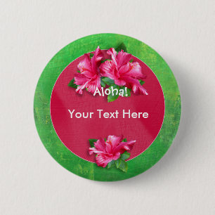 Luau Aloha Pink Hibiscus Buttonnen Ronde Button 5,7 Cm