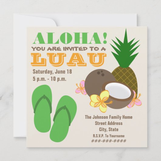 Luau Aloha - Teenslippers van ananas Coconut Hibis Kaart (Voorkant)