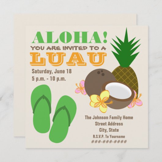 Luau Aloha - Teenslippers van ananas Coconut Hibis Kaart (Voorkant / Achterkant)