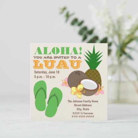 Luau Aloha - Teenslippers van ananas Coconut Hibis Kaart (Staand voorkant)