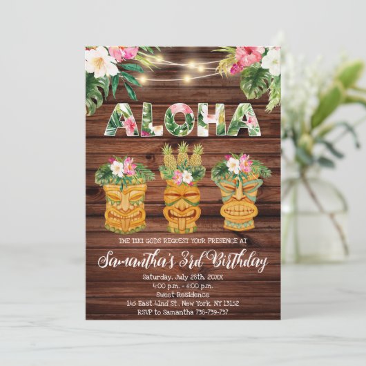 Luau Aloha Verjaardag String Light Party Kaart (Staand voorkant)