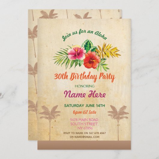 Luau Aloha  verjaardagsfeest Tropische uitnodiging (Voorkant / Achterkant)