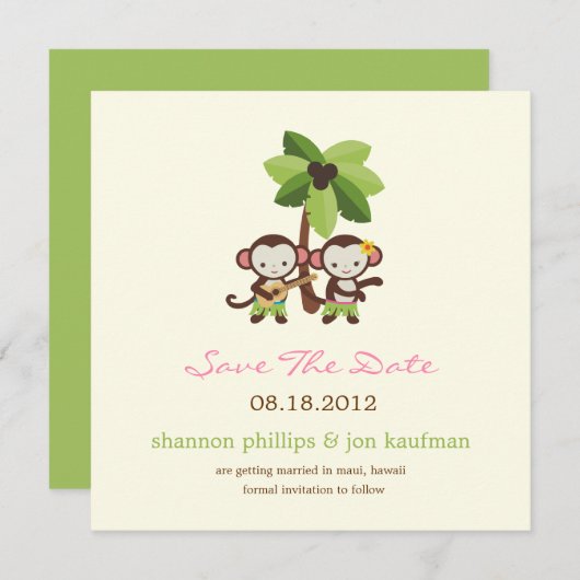 Luau-apen save the date-aankondiging save the date (Voorkant / Achterkant)