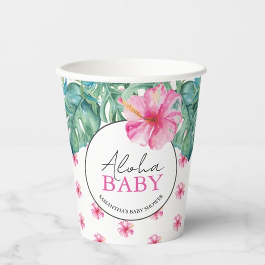 Luau Baby shower Tropische Hibiscusbloem Papieren Bekers (Voorkant)