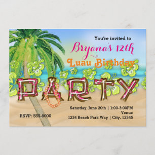 Luau Beach ARTITY Typography Birthday Invitation Kaart
