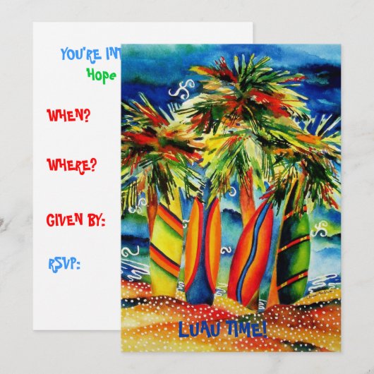 Luau Beach Party Invitation Kaart (Voorkant / Achterkant)