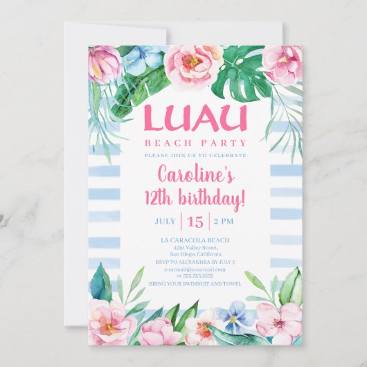 Luau Beach Party Tropische Floral Hawaiian Birthda Kaart (Voorkant)