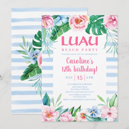 Luau Beach Party Tropische Floral Hawaiian Birthda Kaart (Voorkant / Achterkant)