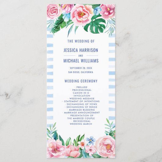 Luau Beach Tropical Floral Hawaiian Wedding Programmakaart (Voorkant)