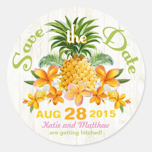 Luau Beach Tropical Floral Save the Date Label (Voorkant)