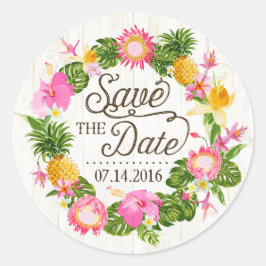 Luau Beach Tropical Floral Save the Date Label
