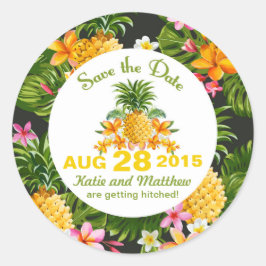 Luau Beach Tropical Floral Save the Date Label