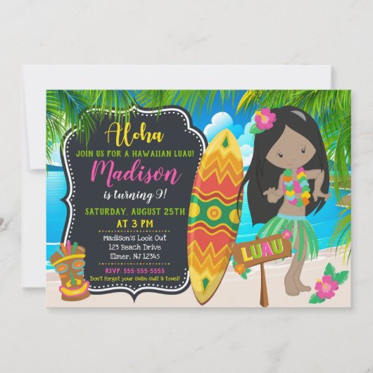Luau Birthday Invitation Aloha Invites Kaart (Voorkant)