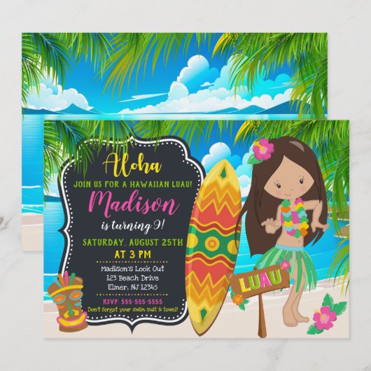 Luau Birthday Invitation Aloha Invites Kaart (Voorkant / Achterkant)