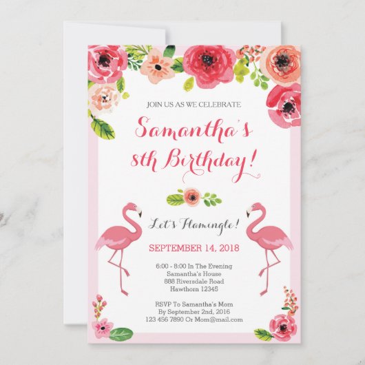 Luau Birthday Invitation, Flamingo Birthday Invite Kaart (Voorkant)