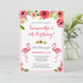 Luau Birthday Invitation, Flamingo Birthday Invite Kaart (Staand voorkant)