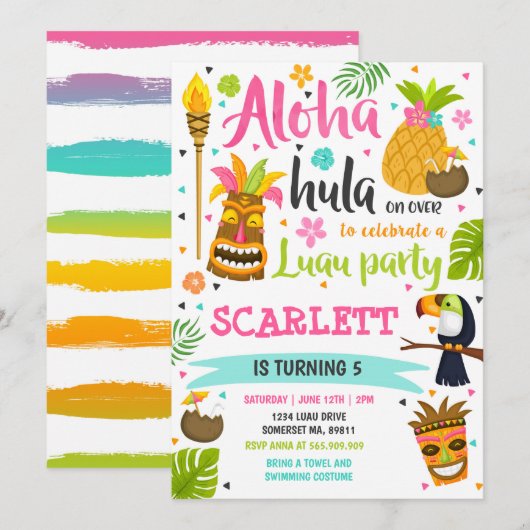 Luau Birthday Invitation Hawaiian Luau Party Kaart (Voorkant / Achterkant)