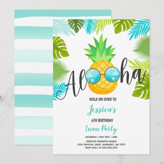 Luau Birthday Invitation Pineapple Hawaiian Luau Kaart (Voorkant / Achterkant)