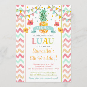 Luau Birthday Invitation, Pineapple Invitation Kaart