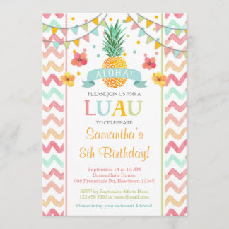 Luau Birthday Invitation, Pineapple Invitation Kaart