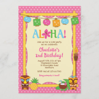 Luau Birthday Invitation, Pool Birthday Party Kaart