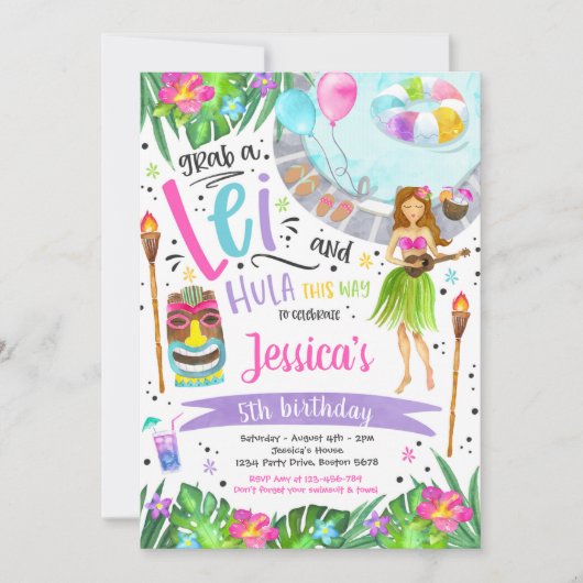Luau Birthday Party Hawaiian Pineapple Pool Party  Kaart (Voorkant)