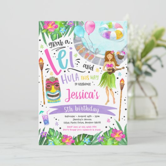 Luau Birthday Party Hawaiian Pineapple Pool Party  Kaart (Staand voorkant)