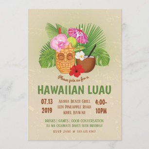 Luau Birthday Party Hawaiian Tiki Invite Kaart