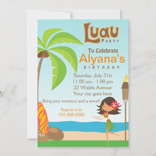 Luau Birthday Party Invitation Card Kaart (Voorkant)