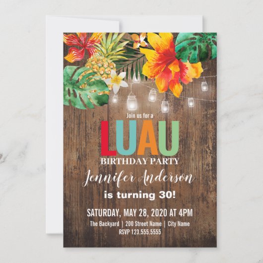 Luau Birthday Party Invitation Kaart (Voorkant)
