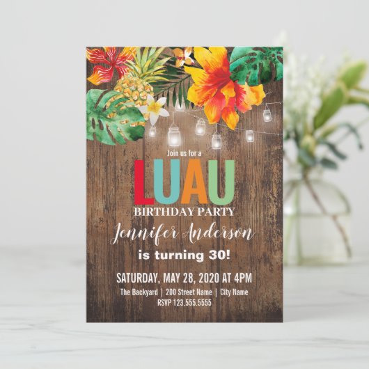 Luau Birthday Party Invitation Kaart (Staand voorkant)