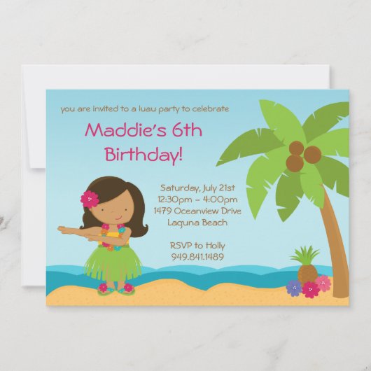 Luau Birthday Party Invitation Kaart (Voorkant)