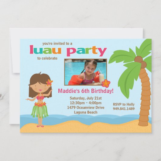 Luau Birthday Party Invitation Kaart (Voorkant)