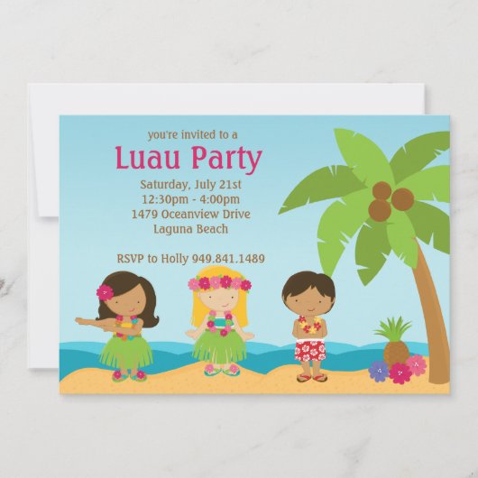 Luau Birthday Party Invitation Kaart (Voorkant)