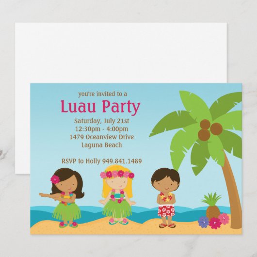 Luau Birthday Party Invitation Kaart (Voorkant / Achterkant)