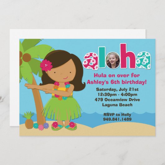 Luau Birthday Party Invitation Kaart (Voorkant / Achterkant)