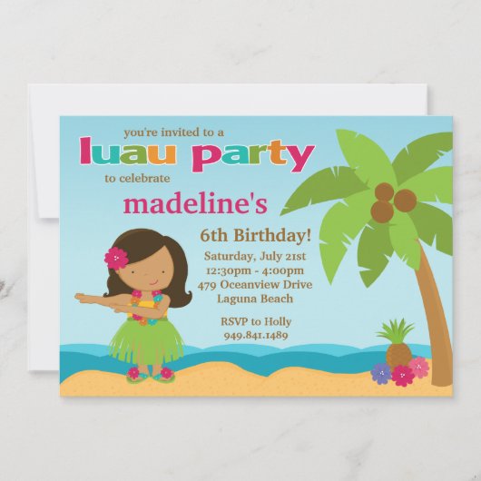 Luau Birthday Party Invitation Kaart (Voorkant)