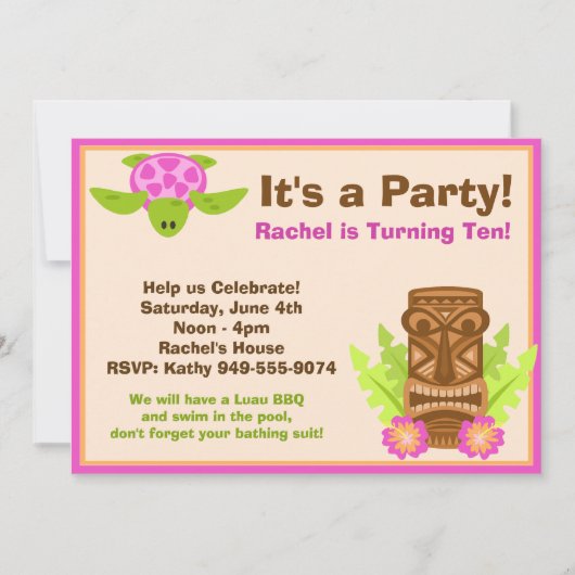 Luau Birthday Party Invitation Kaart (Voorkant)