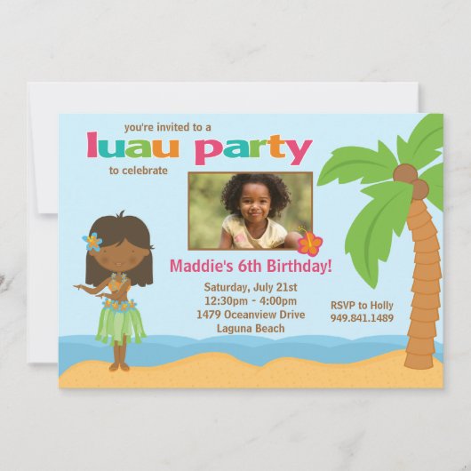 Luau Birthday Party Invitation Kaart (Voorkant)