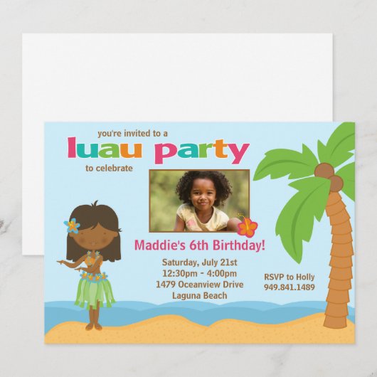 Luau Birthday Party Invitation Kaart (Voorkant / Achterkant)