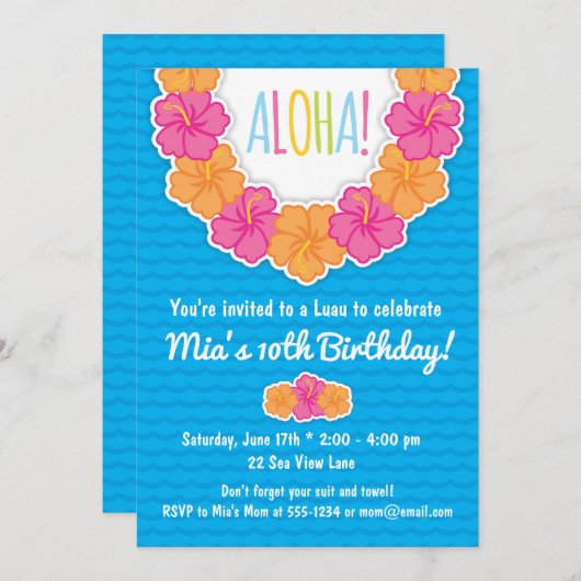 Luau Birthday Party Invitations Kaart (Voorkant / Achterkant)