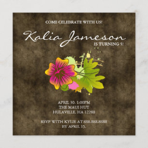Luau Birthday Party Invite Hibiscus Flower Suede Kaart