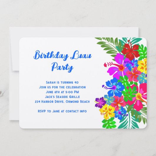 Luau Birthday Party Paars Hibiscus Swag Kaart (Voorkant)